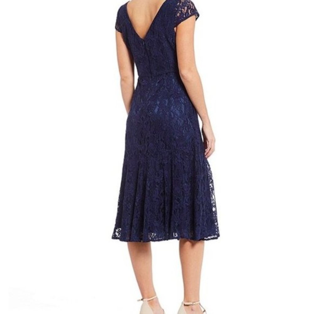 Vince Camuto lace v-neck dress, navy blue …